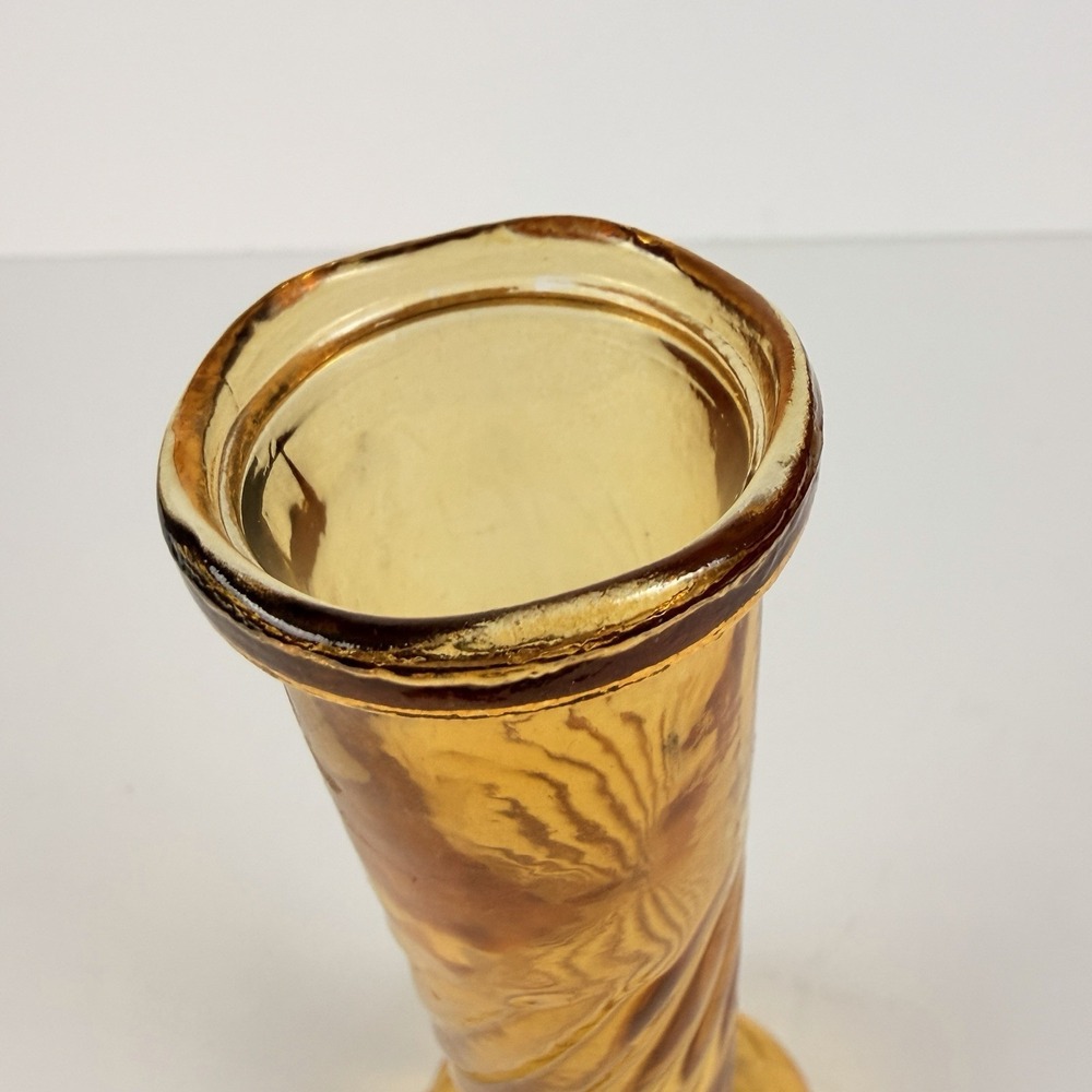 Vintage Amber Glass Swirl Vase Tall MCM Art Glass‎ Bud Vase Decor - Picture 5 of 7
